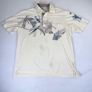 Classics by Palmland Mens Large Cream Abstract Geometric Polo Shirt 317 Vintage
